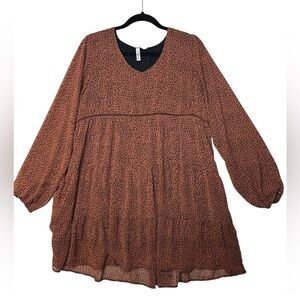 Daisies Brown Patterned Long‎ Sleeve Dress